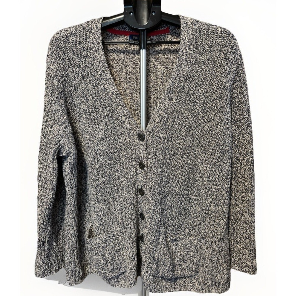 Polo Ralph Lauren Womens XL Gray Linen Cotton Cardigan Oversized College Prof